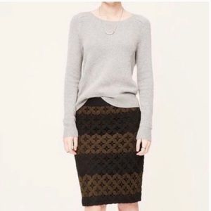 Ann Taylor LOFT Y2K Black Green Floral Crochet Pencil Skirt NEW